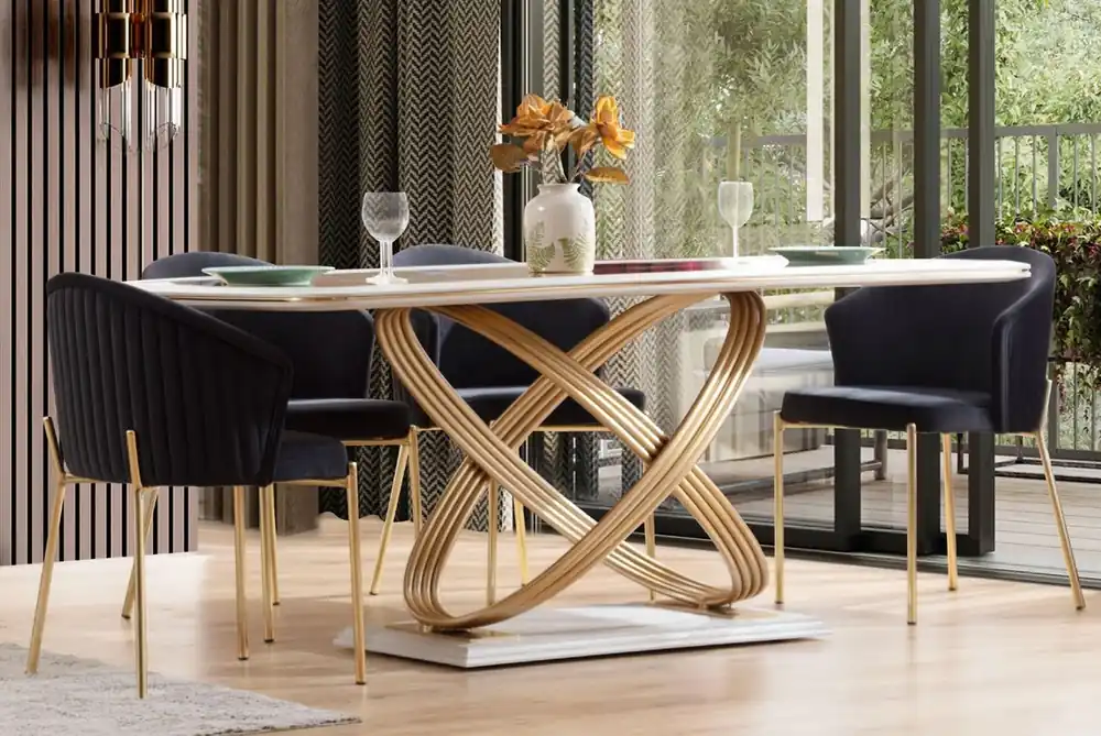Sichere Zahlung Casa Padrino table à manger de luxe avec plateau en verre blanc / or 207 x 97 x H. 79 cm - Meuble de salle à manger - Meuble de luxe - Collection Luxe