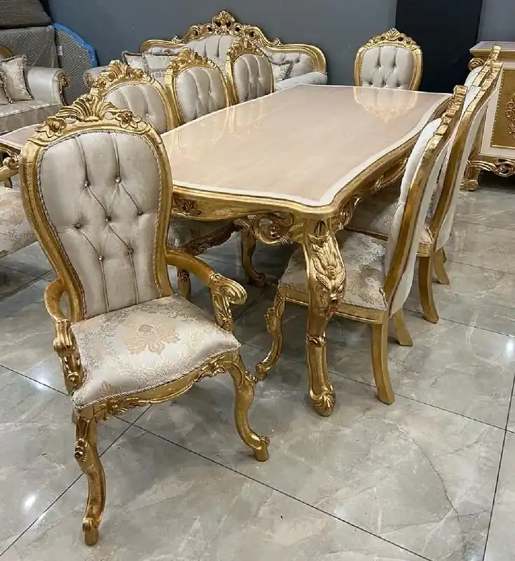 Casa Padrino ensemble de salle à manger baroque de luxe beige / blanc / argent / or - 1 Table à Manger Baroque & 8 Chaises à Manger Baroques - Meuble de salle à manger de luxe de style baroque Jetzt Bestellen
