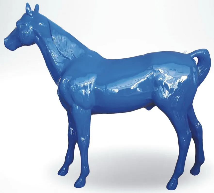 Casa Padrino sculpture décorative de luxe cheval bleu 245 x H. 200 cm - Immense sculpture de jardin - Sculpture grandeur nature - Sculpture décorative XXL - Figurine décorative XXL Direkt Vom Hersteller