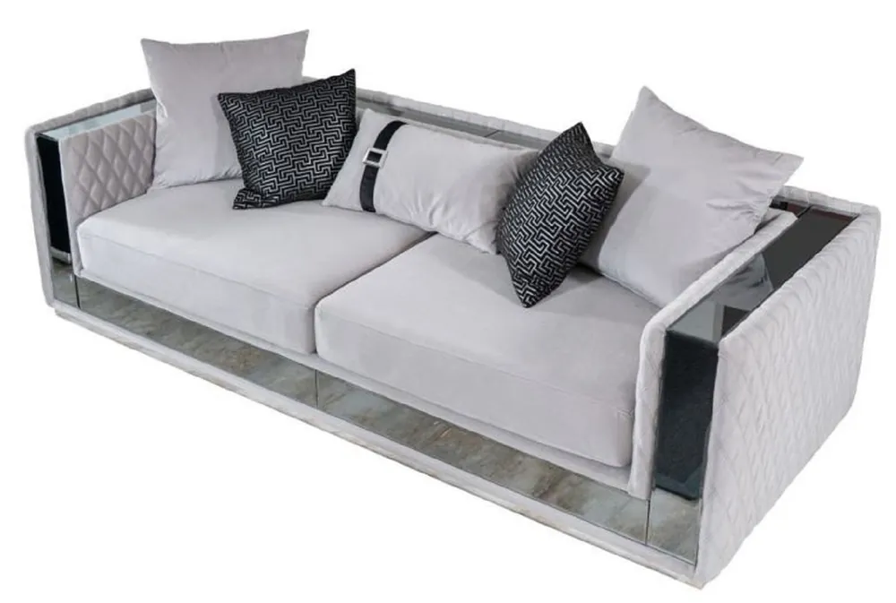 Casa Padrino canapé 3 places luxe gris clair / argent 220 x 90 x H. 70 cm - Canapé de salon en miroir - Canapé d'hôtel - Meuble de salon - Meuble d'hôtel - Meuble de luxe Preisreduziert