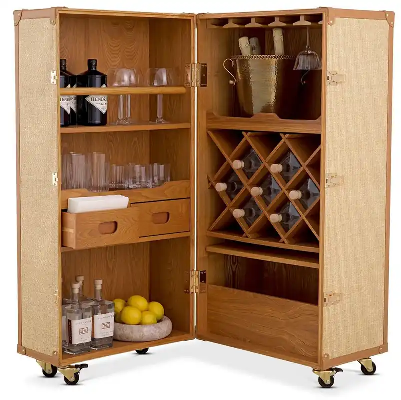 Casa Padrino gabinete del vino de luxe au design valise naturel / marron 59 x 59 x H. 122,5 cm - Armoire à valises avec roulettes - Meuble bar - Mobilier de luxe - Qualité de luxe Zertifiziert