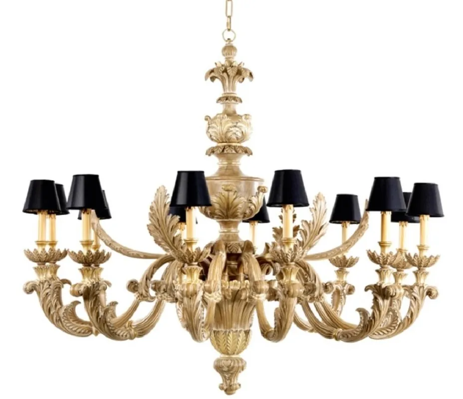 Echt Casa Padrino lustre baroque de luxe naturel / noir Ø 150 x H. 130 cm - Magnifique lustre de salon de style baroque - Noble & Magnifique - Qualité de luxe - Fabriqué en Italie