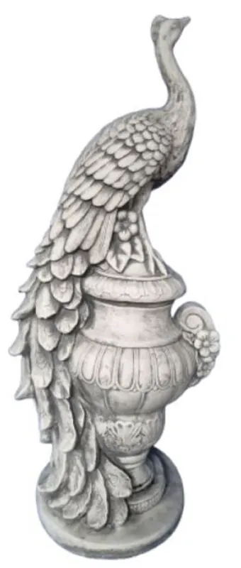 Casa Padrino sculpture de décoration de jardin baroque paon sur vase gris H. 82 cm - Magnifique décoration de jardin figure en pierre - Accessoires de décoration de jardin baroque Sale