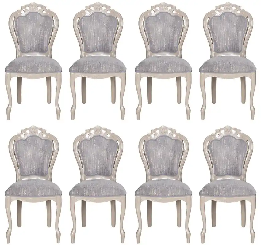Kracherpreis Casa Padrino ensemble de 8 chaises de salle à manger baroque de luxe gris / beige brillant 49,5 x 57 x H. 102,5 cm - Chaises de cuisine baroque - Meuble de salle à manger de luxe de style baroque