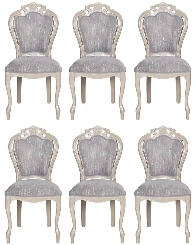 Casa Padrino ensemble de 6 chaises de salle à manger baroque de luxe gris / beige brillant 49,5 x 57 x H. 102,5 cm - Chaises de cuisine baroque - Meuble de salle à manger de luxe de style baroque Expressversand