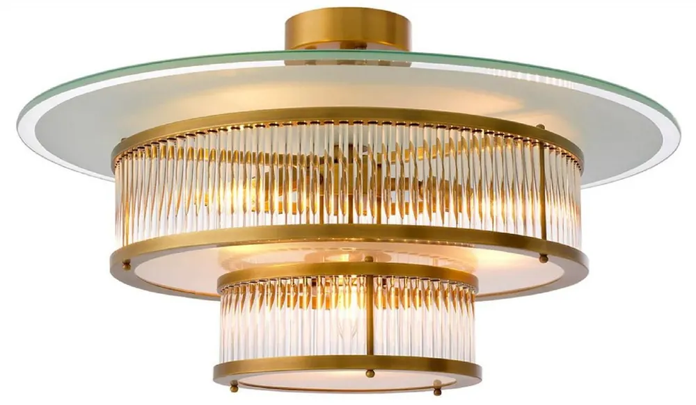 Top-Preis Casa Padrino lampe de couverture de luxe laiton antique / blanc Ø 75 x H. 30,5 cm - Lampe de couverture rond - Lampes de couverture de luxe - Qualité de Luxe