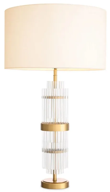 Must-Have Casa Padrino lampe de table de luxe laiton antique / blanc Ø 45 x H. 78 cm - Lampe de bureau avec abat jour rond - Lampes de table de luxe - Lampes de bureau de luxe