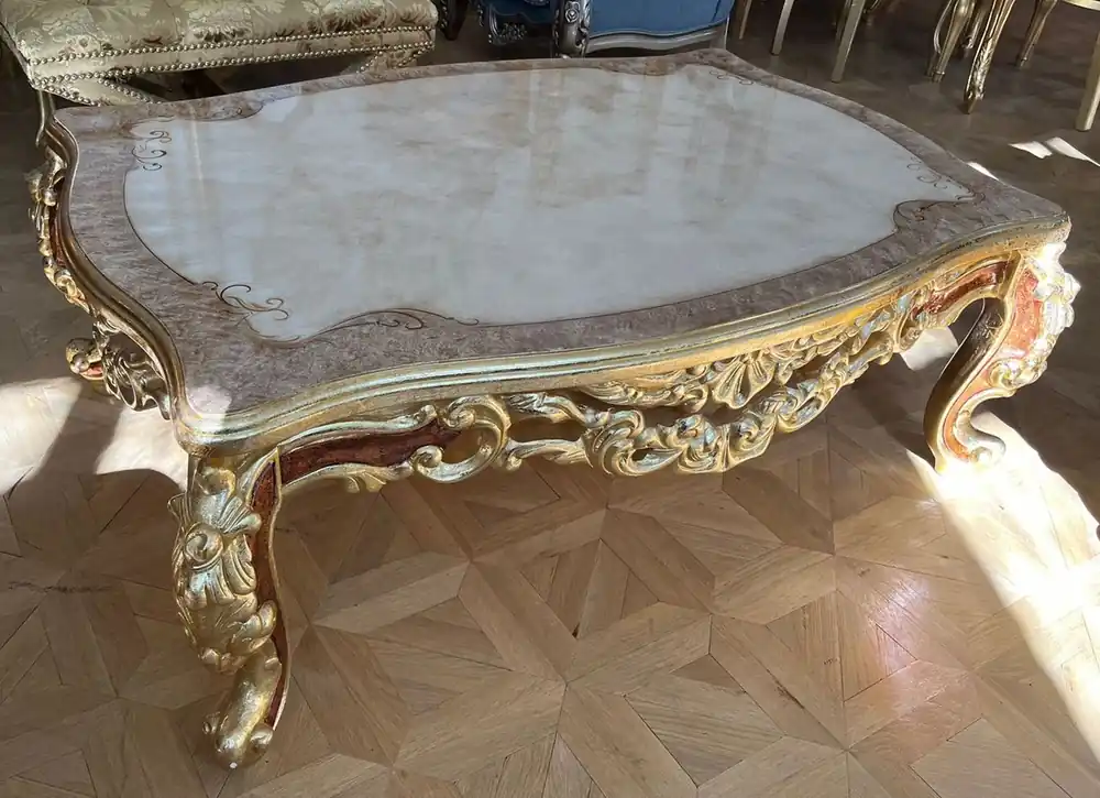 Super-Preis Casa Padrino table basse baroque de luxe blanc / gris / or / marron - Magnifique table de salon en bois massif de style baroque - Magnifique mobilier baroque