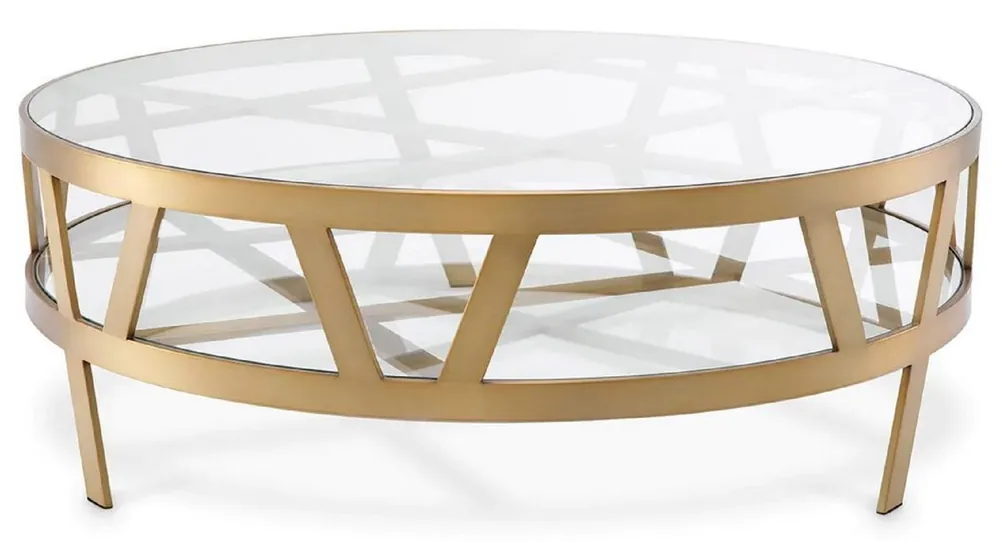 Garantierte Lieferung Casa Padrino table basse de luxe laiton Ø 110 x H. 37 cm - Table de salon ronde en acier inoxydable avec plateaux en verre - Mobilier de salon - Mobilier de luxe - Qualité de luxe