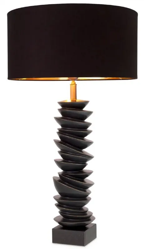 Solange Der Vorrat Reicht Casa Padrino lampe de table de luxe noir / bronze Ø 44 x H. 80,5 cm - Lampe de bureau avec abat jour rond et socle en granit - Lampe de table de luxe - Lampes de bureau de luxe