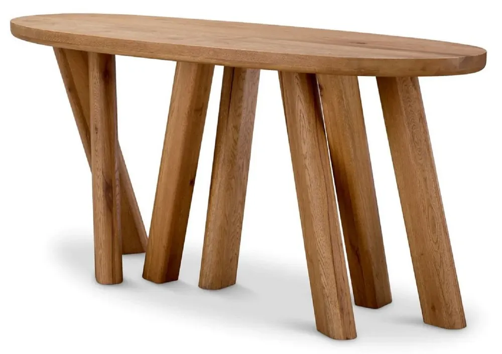 Casa Padrino console de luxe marron 160 x 54,5 x H. 76,5 cm - Console ovale avec plateau en chêne massif - Meuble en bois massif - Meuble de luxe - Qualité de luxe Markenprodukt