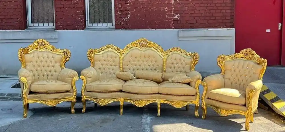 Casa Padrino ensemble de salon baroque de luxe motif beige / or - 1 Canapé Baroque & 2 Fauteuils Baroques - Meuble de salon de style baroque - Meuble baroque Highlight