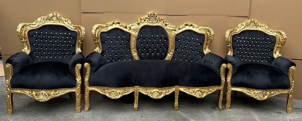 Casa Padrino ensemble de salon baroque de luxe noir / or - 1 Canapé Baroque & 2 Fauteuils Baroques - Meuble de salon de style baroque - Meuble baroque Angebot