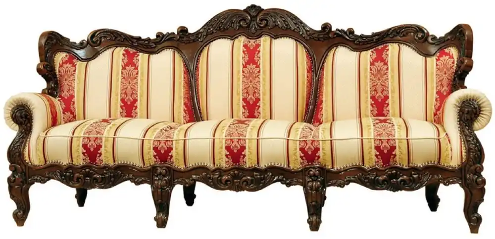 Casa Padrino canapé baroque de luxe avec rayures crème / jaune / rouge / marron foncé - Canapé de salon à rayé de style baroque - Meubles de salon baroques - Noble et magnifique Nur Für Kurze Zeit