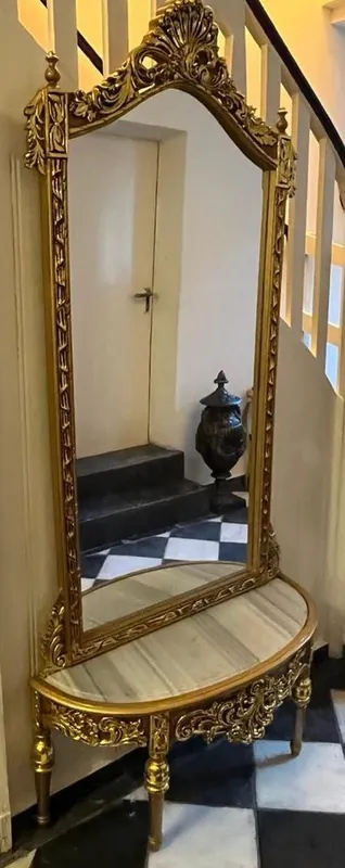 Casa Padrino console miroir baroque avec dessus en marbre or / gris - Magnifique console baroque avec miroir - Meuble armoire style baroque - Meuble baroque Schneller Versand