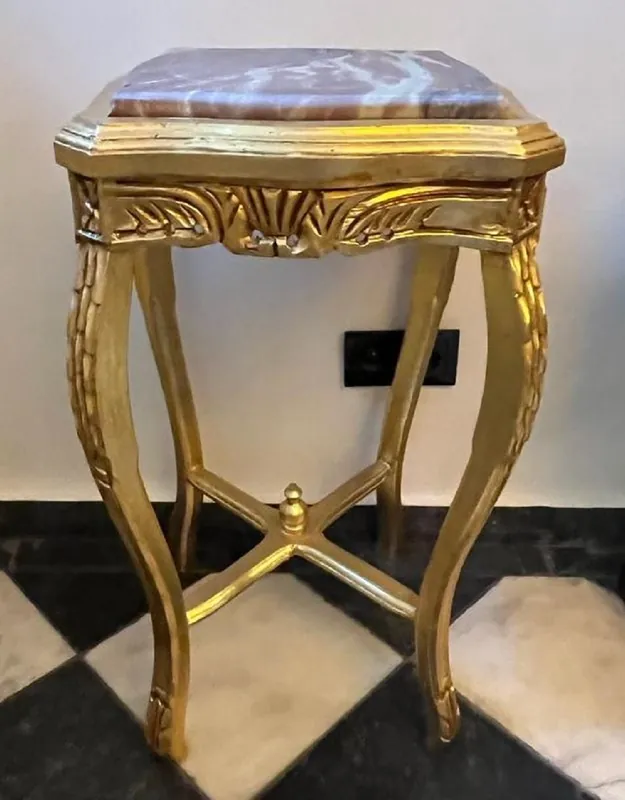 Casa Padrino table d'appoint baroque or / gris - Table carrée de style ancien avec plateau en marbre - Meubles de salon de style baroque de style baroque - Meubles baroques Geprüft