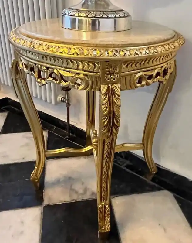 Neue Kollektion Casa Padrino table d'appoint baroque or / gris - Table ronde de style ancien avec plateau en marbre - Meubles de salon de style baroque de style baroque - Meubles baroques