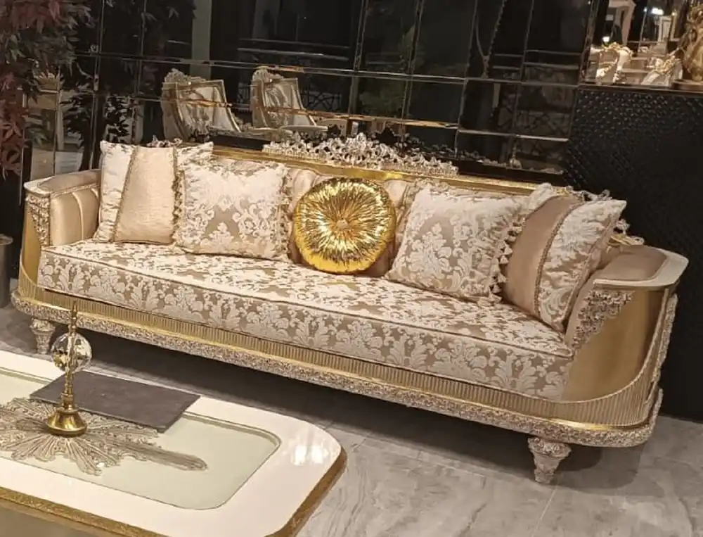 Casa Padrino canapé de salon baroque de luxe avec motif or / blanc - Canapé de style baroque fait main - Meuble de salon de luxe de style baroque - Meuble baroque - Noble & Magnifique Top-Seller