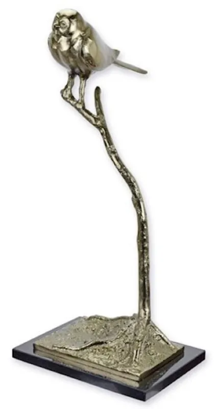 Rabatt Casa Padrino sculpture décorative de luxe en aluminium oiseau sur branche argent / noir 25,8 x 25,5 x H. 54,8 cm - Figure décorative en aluminium avec socle en marbre - Décoration de bureau