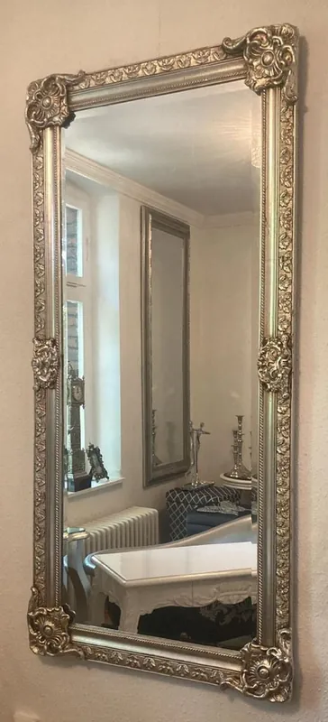 Letzte Chance Casa Padrino miroir baroque argent - Miroir mural rectangulaire de style baroque - Miroir d'armoire baroque fait main - Magnifique mobilier baroque - Intérieur baroque
