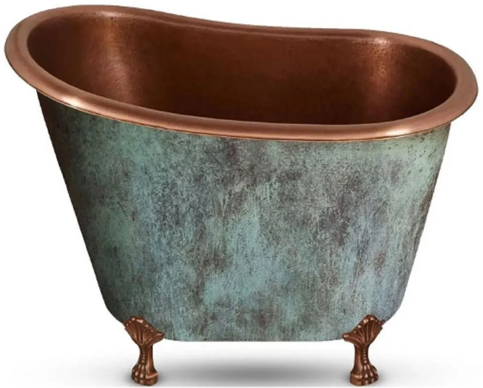 Top-Preis Casa Padrino baignoire Art Nouveau de luxe en cuivre vert menthe antique / cuivre 124,5 x 79,5 x H. 83,1 cm - Baignoire rétro autoportante - Meubles de salle de bain en cuivre rustiques