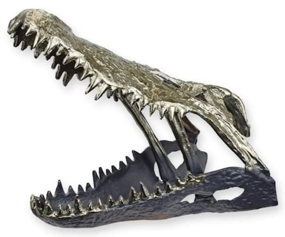 Günstig Casa Padrino sculpture décorative de luxe en aluminium crâne de crocodile argent / noir 36 x 24,2 x H. 30 cm - Figure décorative en aluminium - Décoration de salon - Décoration de bureau