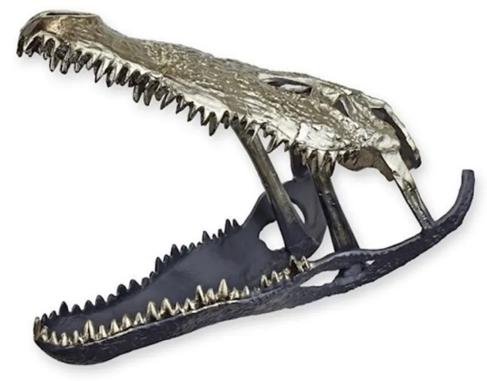 Sonderangebot Casa Padrino sculpture décorative de luxe en aluminium crâne de crocodile argent / noir 54,5 x 27 x H. 38,4 cm - Figure décorative en aluminium - Décoration de salon - Décoration de bureau