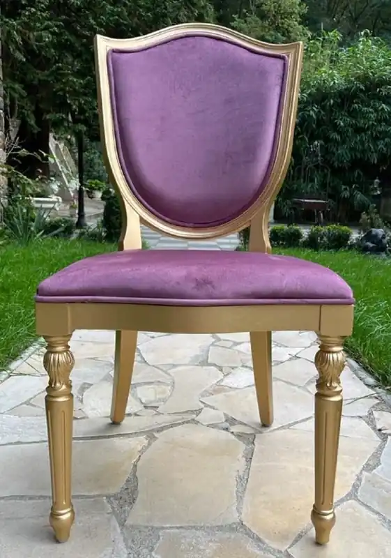 Saisonangebot Casa Padrino chaise de salle à manger en velours Art Déco de luxe violet / or - Chaise en bois massif Art Déco - Meuble de salle à manger Art Déco - Meuble de luxe de style Art Déco