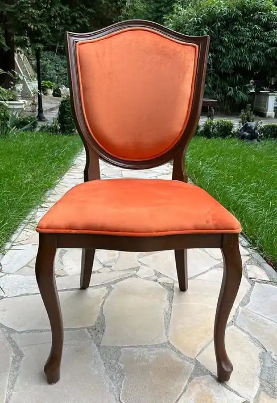 Casa Padrino chaise de salle à manger en velours Art Déco de luxe orange / marron - Chaise en bois massif Art Déco - Meuble de salle à manger Art Déco - Meuble de luxe de style Art Déco Heißes Angebot