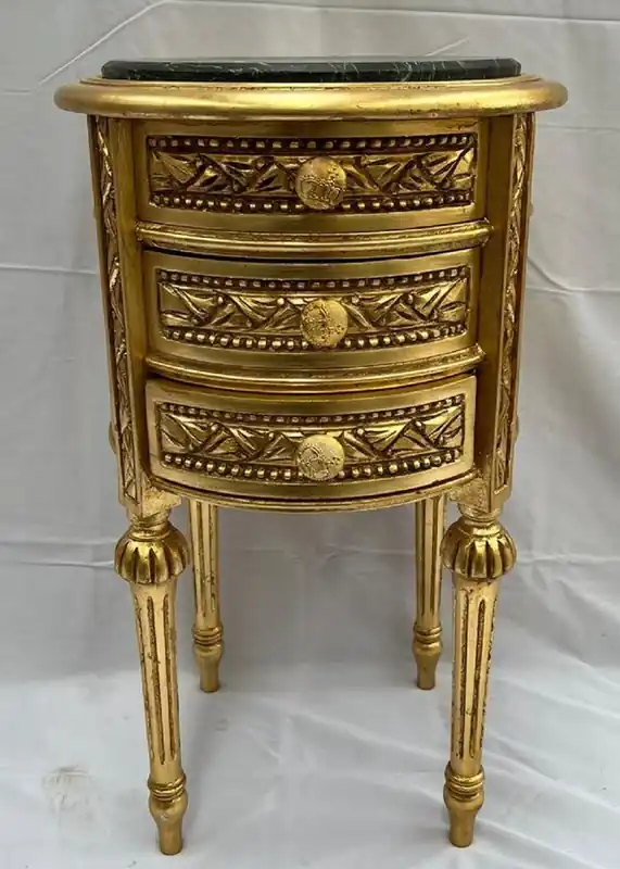 Ausverkauf Casa Padrino table de chevet baroque or antique / noir - Commode ronde de style baroque avec 3 tiroirs - Mobilier baroque - Mobilier de chambre de style baroque