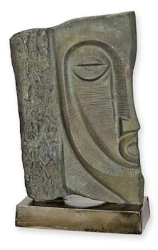 Saisonangebot Casa Padrino sculpture décorative de luxe en aluminium visage gris antique / gris / laiton 26 x 10,3 x H. 39,6 cm - Figure décorative abstraite en aluminium - Décoration de bureau