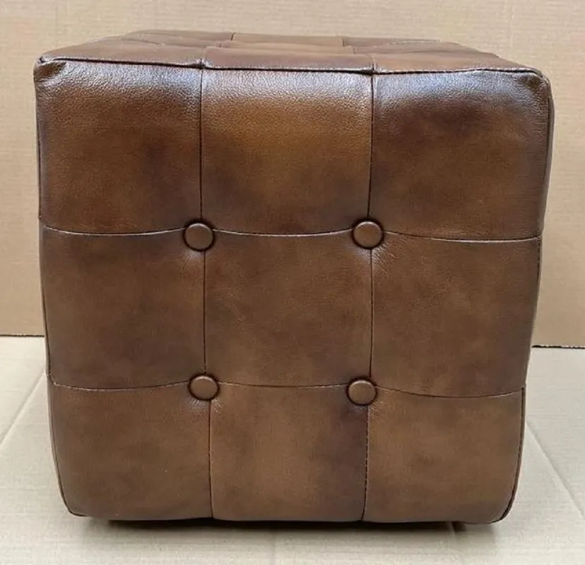 Aktuell Casa Padrino Tabouret en Cuir Chesterfield de Luxe Marron 40 x 40 x H. 40 cm - Repose Pieds en Cuir Véritable - Tabouret Cube en Cuir Véritable - Meuble en Cuir - Meuble de Luxe