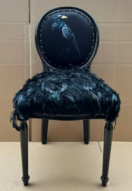 Casa Padrino chaise de salle à manger baroque de luxe corbeau noir - Chaise de cuisine de style baroque fait main avec plumes artificiels - Meuble de salle à manger baroque - Noble et magnifique Markenware