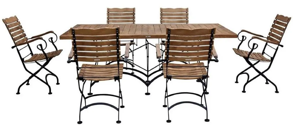 Casa Padrino Ensemble de Jardin Art Nouveau Marron / Noir - 1 Table à Manger de Jardin Art Nouveau & 6 Chaises de Jardin Art Nouveau - Mobilier Gastronomie et de Jardin Baroque & Art Nouveau Markenware