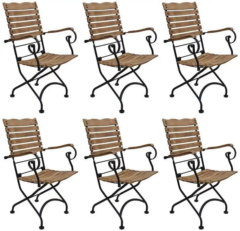 Neu Casa Padrino ensemble de 6 chaises de jardin Art Nouveau avec accoudoirs marron / noir 60 x 40 x H. 92 cm - Chaises de jardin pliantes - Meubles Gastronomie et de Jardin Baroque & Art Nouveau