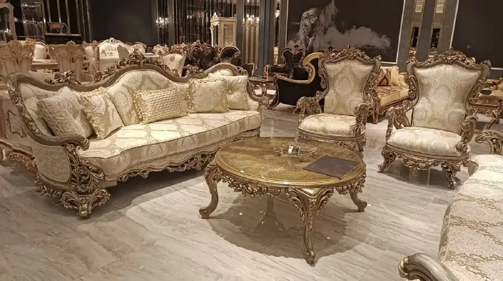 Casa Padrino ensemble de salon baroque de luxe or / gris - 2 Canapés Baroques & 2 Fauteuils Baroques & 1 Table Basse Baroque Ronde - Meubles de salon de luxe de style baroque - Noble & magnifique Heißes Angebot