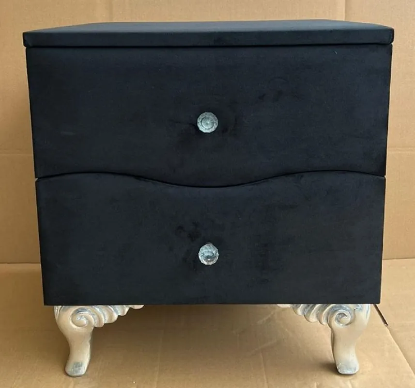 Casa Padrino table de chevet baroque avec 2 tiroirs noir / argent - Table de chevet style baroque - Mobilier baroque - Mobilier de chambre de style baroque Sonderaktion