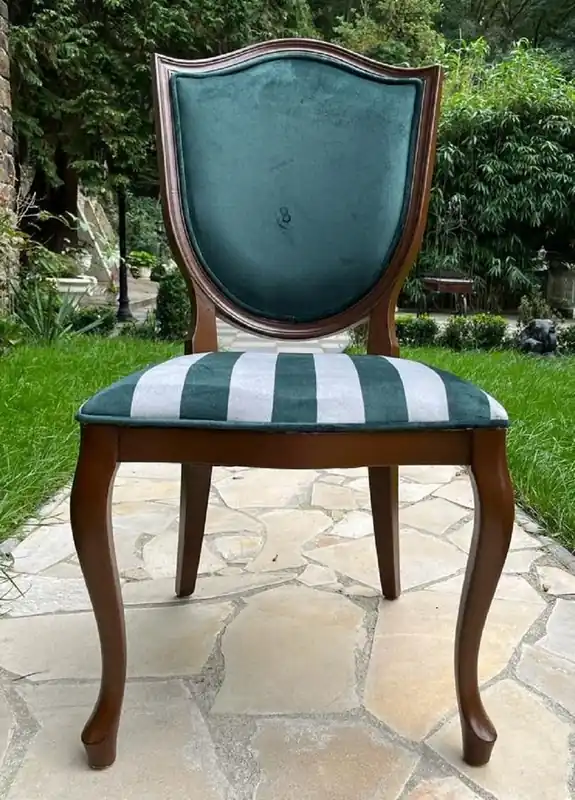 Casa Padrino chaise de salle à manger Art Déco vert / blanc / marron - Chaise élégante en bois massif avec rayures - Meubles de Salle à Manger Art Déco Rabatt