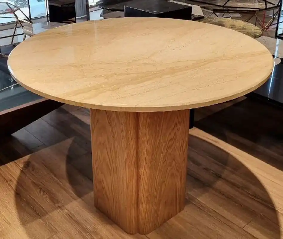 Begrenztes Angebot Casa Padrino table à manger de luxe beige / marron Ø 100 x H. 75 cm - Table de salle à manger ronde avec plateau en marbre - Meuble de salle à manger - Meuble de luxe
