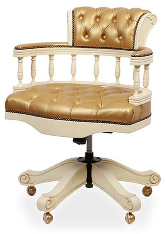 Beliebt Casa Padrino chaise de bureau baroque de luxe en cuir Chesterfield or / crème - Chaise de bureau en cuir véritable réglable en hauteur - Meuble de bureau - Noble & Magnifique