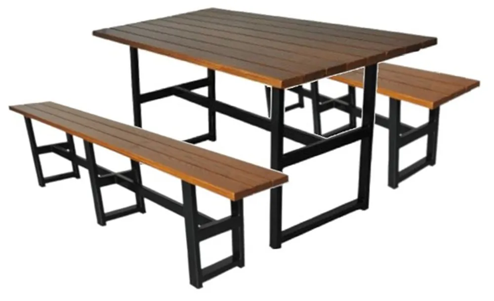 Casa Padrino Ensemble de meubles de style industriel pour le jardin de la bière Brun foncé / Noir - 1 table à manger de style industriel pour le jardin de la bière et 2 bancs de style industriel pour le jardin de la bière Neue Ware