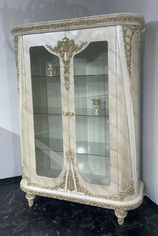 Preis Gesenkt Casa Padrino vitrine baroque de luxe beige / gris / or - Magnifique vitrine en bois massif avec 2 portes vitrées - Meuble de luxe de style baroque - Meuble baroque - Noble et Magnifique