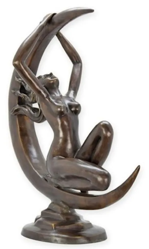 Nur Für Kurze Zeit Casa Padrino sculpture décorative en bronze de luxe femme à la lune 66 x H. 76,5 cm - Grande figure décorative en bronze - Décoration salon - Décoration bureau - Accessoires déco