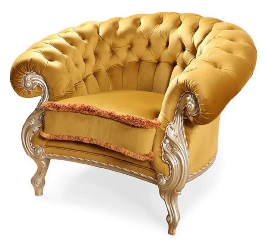 Casa Padrino fauteuil de salon baroque de luxe or / marron / argent - Fauteuil de style baroque fait main - Magnifique meuble de salon de luxe de style baroque - Mobilier baroque Nur Für Kurze Zeit