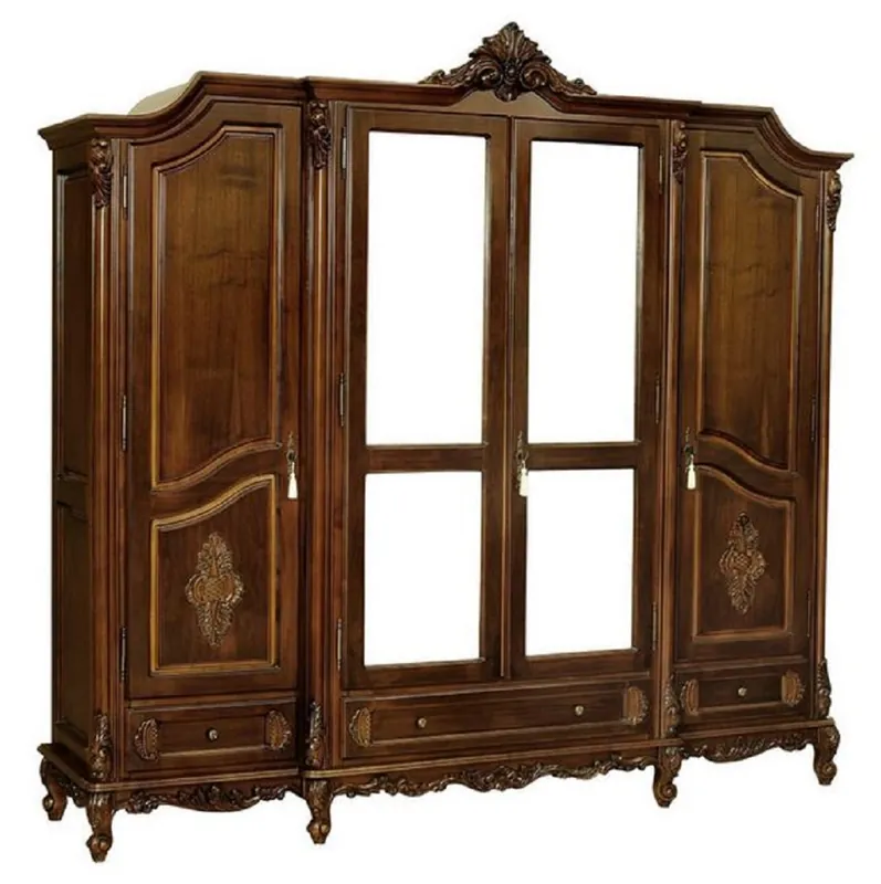Casa Padrino armoire de chambre baroque de luxe marron foncé - Magnifique meuble en bois massif avec 4 portes et 3 tiroirs - Armoire baroque - Meuble de chambre baroque Abverkauf