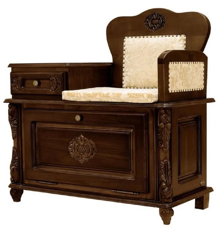 Neue Ware Casa Padrino banc téléphonique baroque de luxe marron foncé / crème - Armoire de hall en bois massif de style baroque fait main avec banc - Meubles baroques
