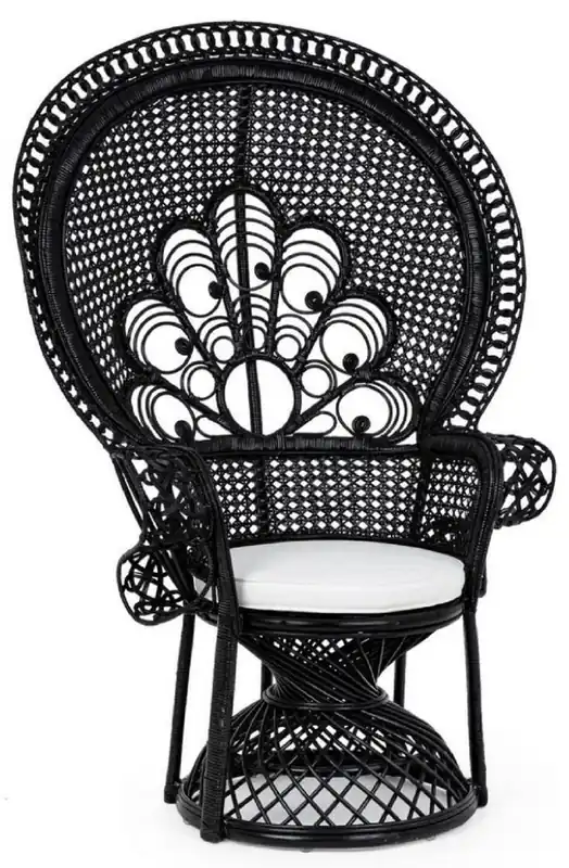 Casa Padrino fauteuil de jardin de luxe noir / blanc 106 x 71 x H. 148 cm - Fauteuil en rotin de style vintage avec coussin d'assise - Meubles en rotin de style vintage - Mobilier de jardin Jetzt Bestellen