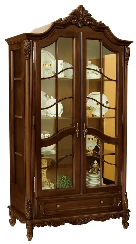 Casa Padrino vitrine baroque de luxe marron foncé - Magnifique vitrine en bois massif avec 2 portes vitrées et tiroir - Meuble baroque fait main - Noble & Magnifique Beliebt