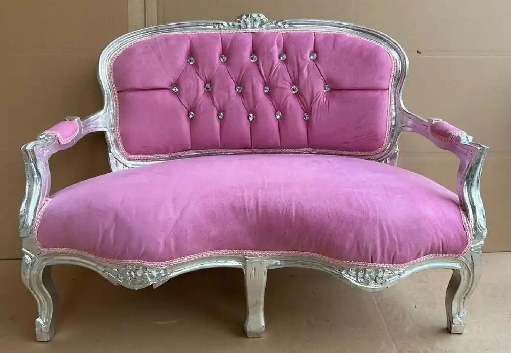 Neu Casa Padrino banc pour enfants baroque avec strass et accoudoirs rose / argent - Magnifique banc de chambre d'enfant de style ancien - Meubles pour enfants de style baroque