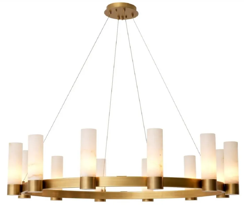 Sonderaktion Casa Padrino lustre de luxe laiton antique / albâtre Ø 136 x H. 30 cm - Lustre de salon rond avec abat jour en albâtre - Qualité de luxe
